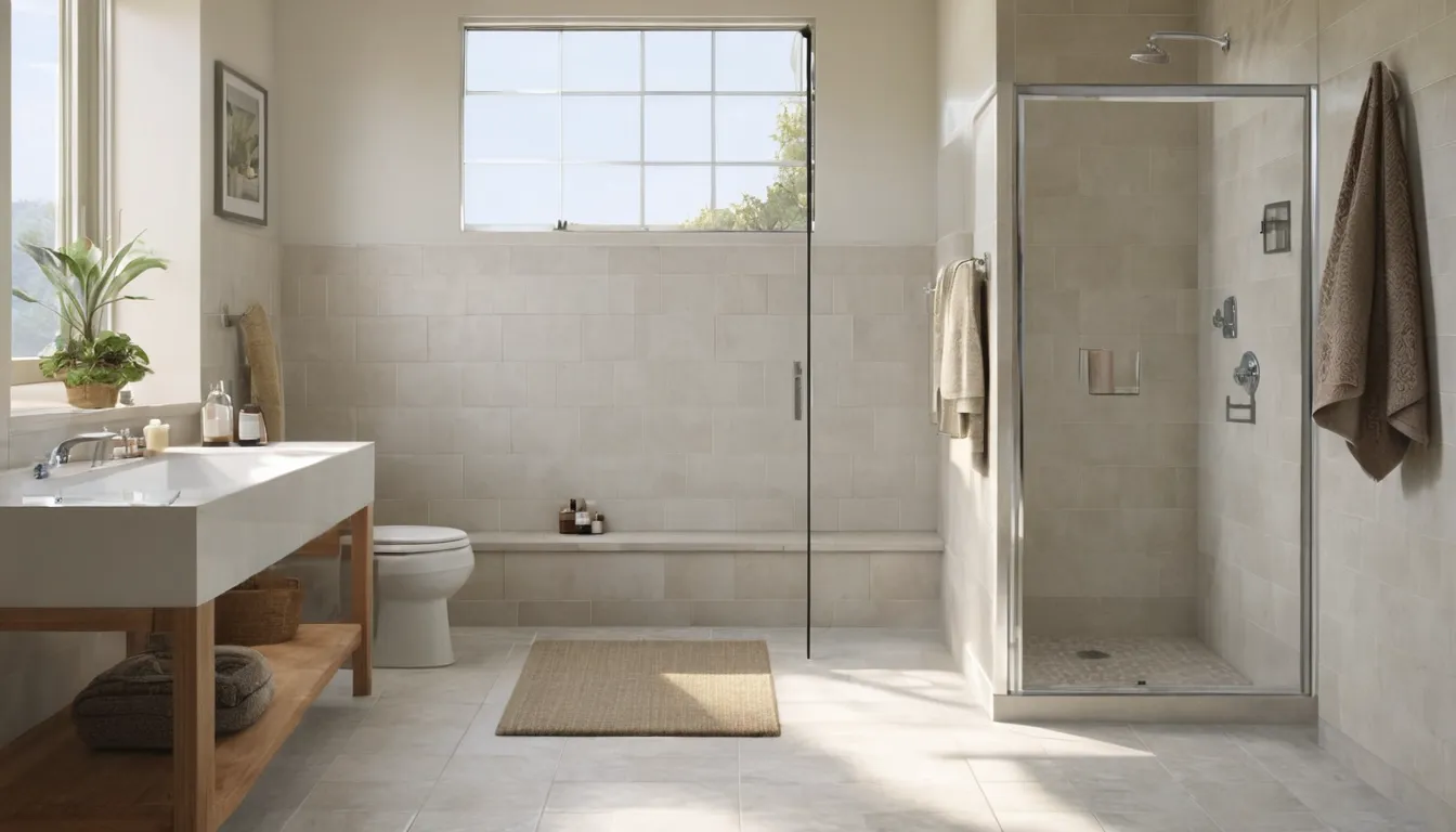 Homeowner and a local provider reviewing a new low-entry shower in a bright bathroom in Deltona